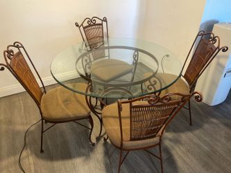 Round Glass Top Dining Table with 4 Chairs