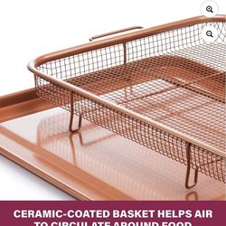Gotham Steel Nonstick Copper Crisper Basket Tray 2 Pieces Air Oven Fryer Pan NEW