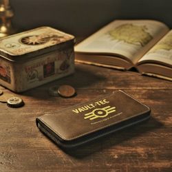 Fallout Vault Tec Tech Wallet Folding Card Holder Zipper Pocket Snap Closure 