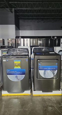 Midea Top Load Washer + Electric Dryer Set – Black Stainless, Agitator