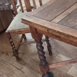 Antique Expanding Pub Kitchen Table Barley Twist Legs Quarter sawed Tiger Oak with all 4 chairs!