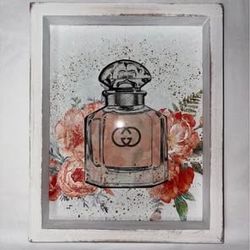 ✨ Framed Gucci Perfume Wall Art – Textured Floral Design ✨