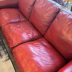 Genuine Leather Red Sofa