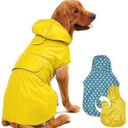 Kimee Dog Raincoat Reversible, Single Side Slicker Poncho Adjustable Waterproof Dog Rain Jacket With Leash Hole