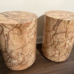 Pair of Stunning Pink Marble-Look Indoor/Outdoor End Tables
