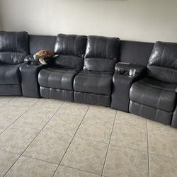 Black Leather  Recliner Sofa