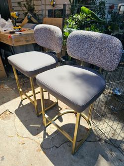 Chenille Back Metal Frame Counter Height Bar Stool