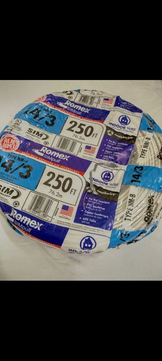 Southwire 250 FT Roll Romex Cable 14/3 Solid Copper Wire Type NM-B Electrical Wiring