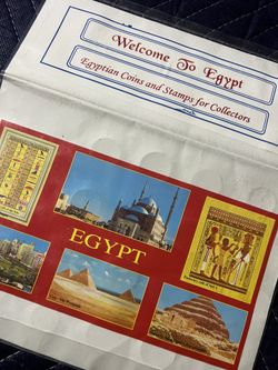 Vintage Egyptian Coins & Stamps Collector Folder – “Welcome to Egypt” Souvenir Set 