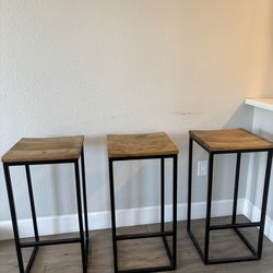 3 Tall Wood and Metal Bar Stools
