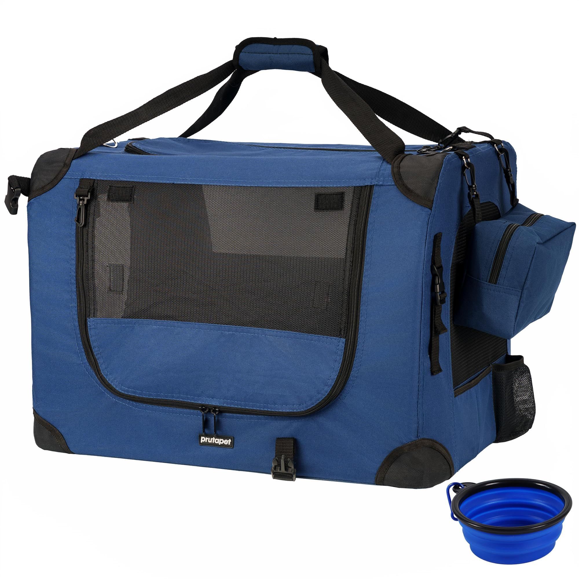 Prutapet Large Cat Carrier 24"x16.5"x16.5" Portable Dog Crate for Small Medium Dogs Collapsible Traveling Pet Crate with Collapsible Bowl
