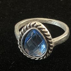Silver Ring With Light Blue Center - Size 5