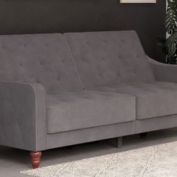  Tufted Split Back Futon, Grey Velvet