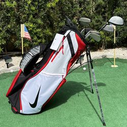 Complete Golf Set with NEW Nike Air Sport 2 Stand Bag & Used Top Flite Clubs