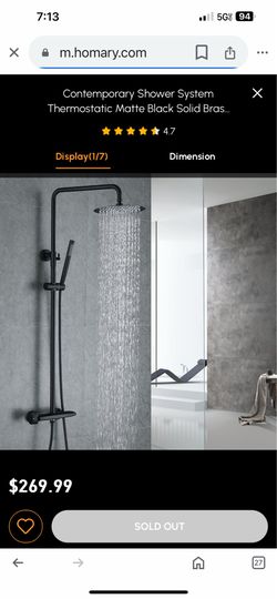Contemporary Shower System Thermostatic Matte Black Solid Brass Rainfall Shower Head Sh14
