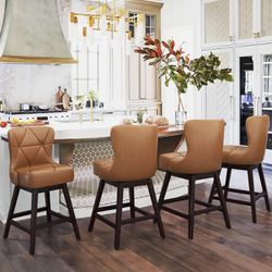 Swivel Bar Stool with Back, Faux Leather Counter Stool