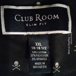 Club room Slim Fit Long Sleeve Button Up Shirt Black With White Skulls