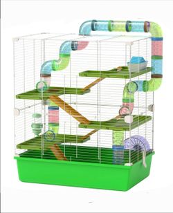 23" 5-Tiers Hamster Cage w Tubes - Wheel - Food Dish and Water Bottle, Green