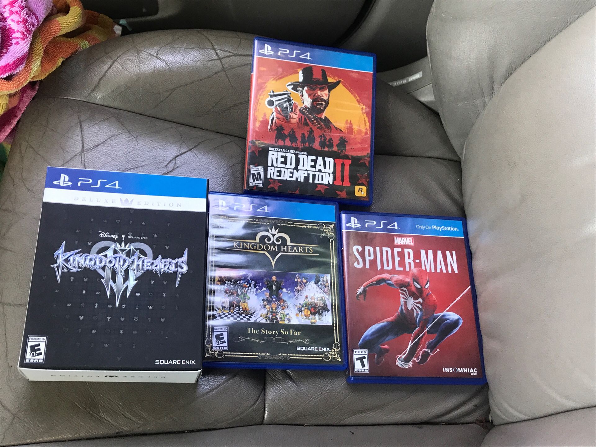 KH3 deluxe edition , Kingdom hearts The story so far, red dead 2, and marvel Spider-Man