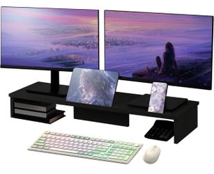 Dual Monitor Stand Riser with Phone Tablet Holder