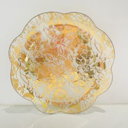 Vintage Gold Glass Floral large serving plate