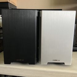 (2) PAIR LIAN LI TU150 SILVER/BLACK Aluminum Mini-ITX Computer Cases, Tempered Glass , Metal Handle