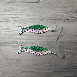 Rainbow Trout Beaded Earrings