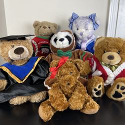 Set of 5 Teddy Bears and 1 Panda. Plush Stuffed Toys. Graduation. Christmas