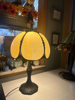 Vintage Slag Glass Panel Table Lamp