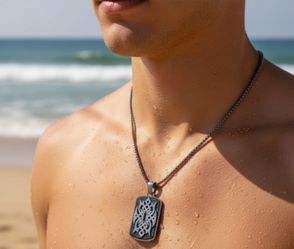 NWT Stainless Steel Black Plated Tribal Celtic Knot Dog Tag Pendant Necklace. This item is a men's stainless steel and black plated pendant necklace, 