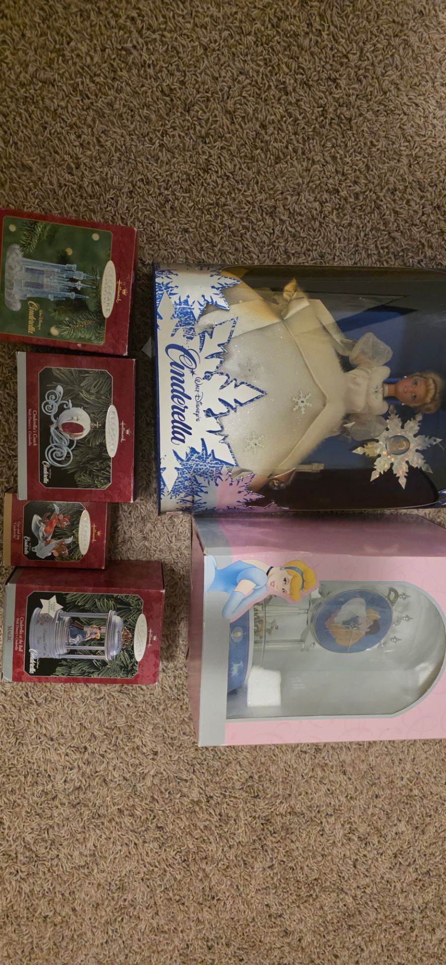 Vintage Cinderella barbie, clock, ornaments