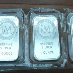 1 Oz Silver .999 Jm Bullion Silver Bars 5 / 1oz 1 Ounce 
