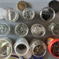 Jars of Miscellaneous Size & Types of Screws 