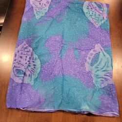 Blue Purple Seashell Tie Dye Swimsuit Cover Sarong Shawl Pashmina