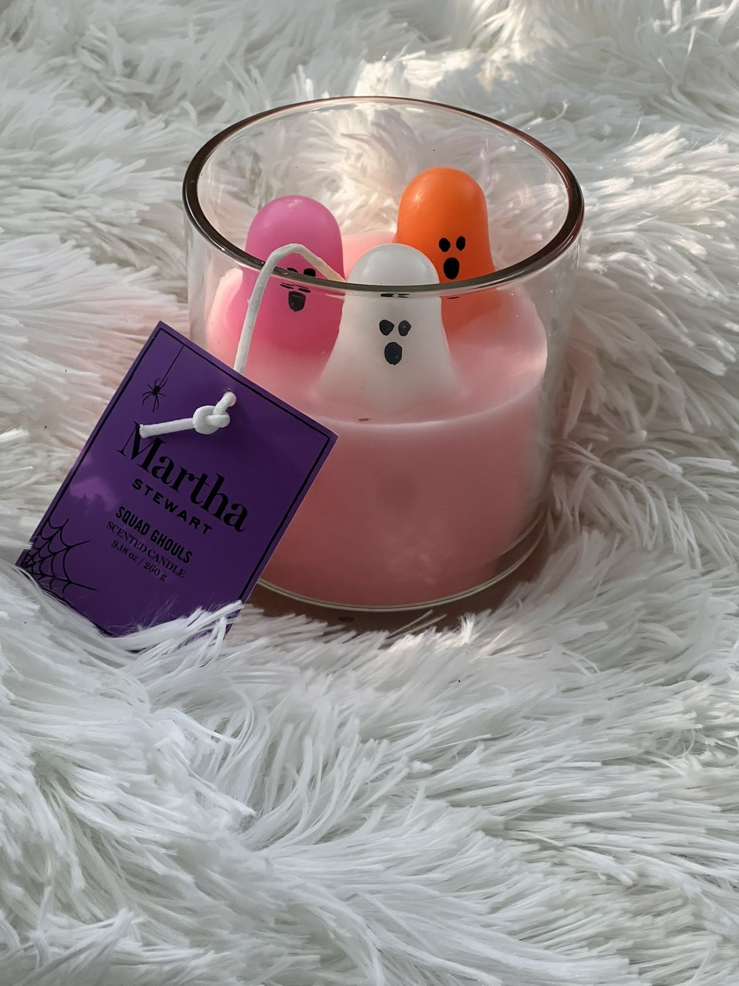 Squad Ghouls Ghosts Pink Halloween Glass Candle Martha Stewart