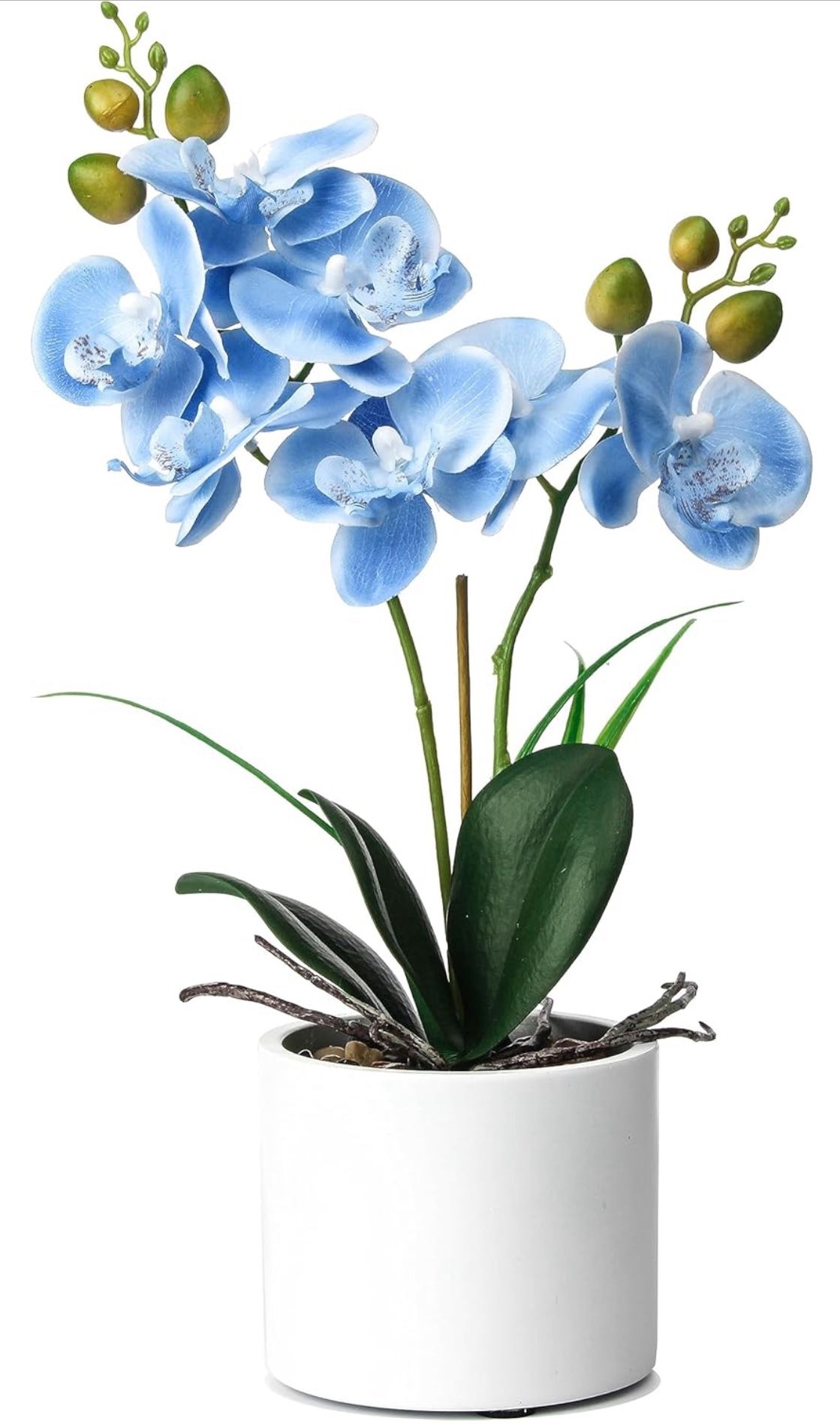NAWEIDA 1 Pcs Ceramic Vase Artificial Orchid Flower Bonsai Vivid Phalaenopsis Flowers Potting for Home Office Décor,Table Centerpiece Room Decoration