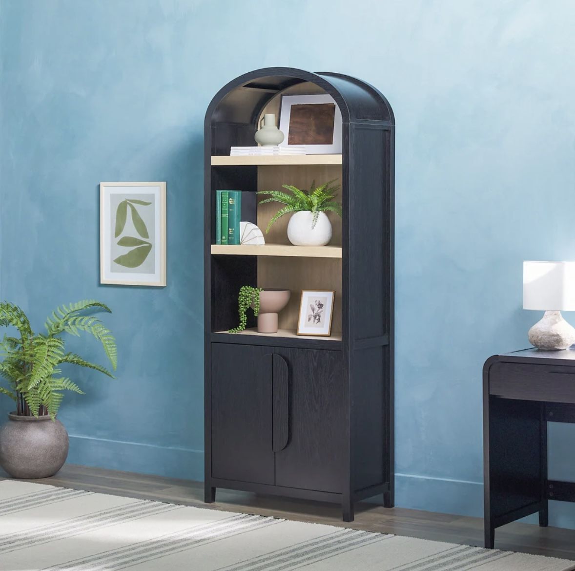 Chantelle Modern Arched Bookshelf with Cabinet