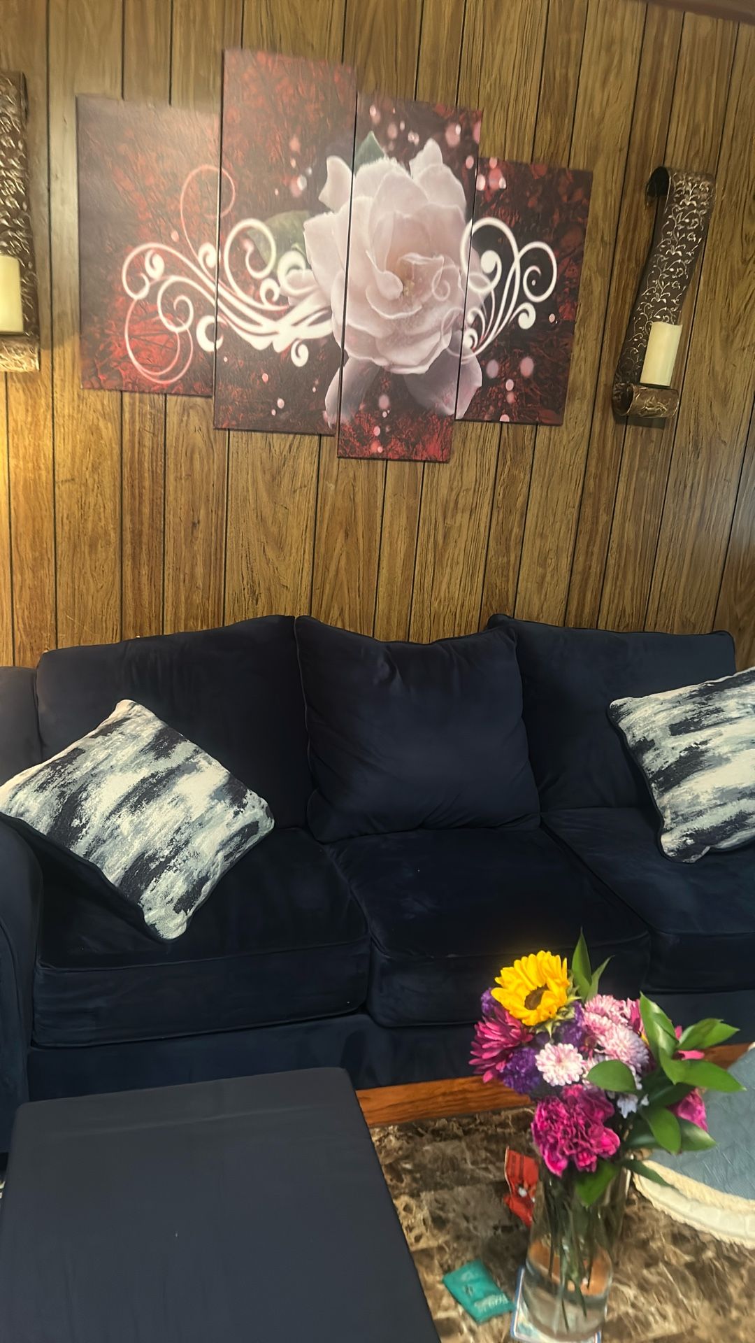 Blue couch bought at Badcock furniture
