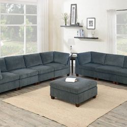 Brand New Grey Modular Sofa Set w Ottoman 