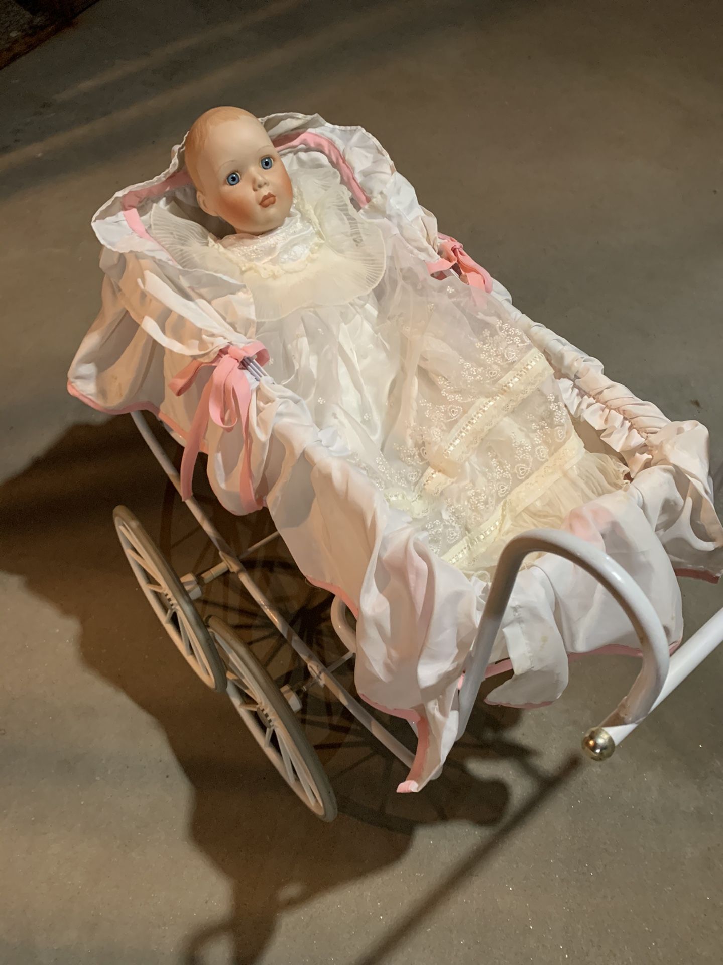 Vintage Doll Carriage WITH Doll