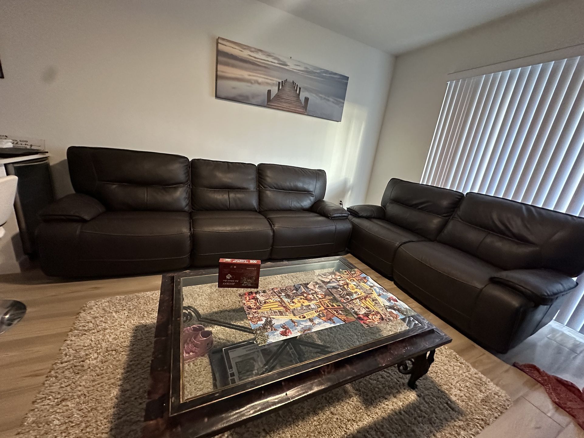 Brown Leather Reclining sectional sofa