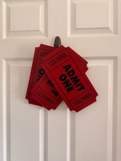 RED ADMIT ONE TICKET MOVIE THEATER 3D MAN CAVE WALL DECOR METAL SIGN 3 TICKETS
