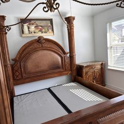 AICO Monte Carlo Four Post Canopy Bed And Nightstands 