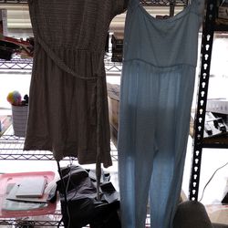 Blue jumpsuit/Brown dress