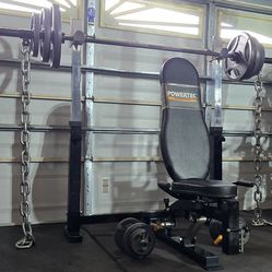 《FREE LOCAL DELIVERY》BENCH PRESS + OLYMPIC WEIGHT PLATES + OLYMPIC BARBELL + ADJUSTABLE DUMBBELLS  + STRAIGHT CURL BAR