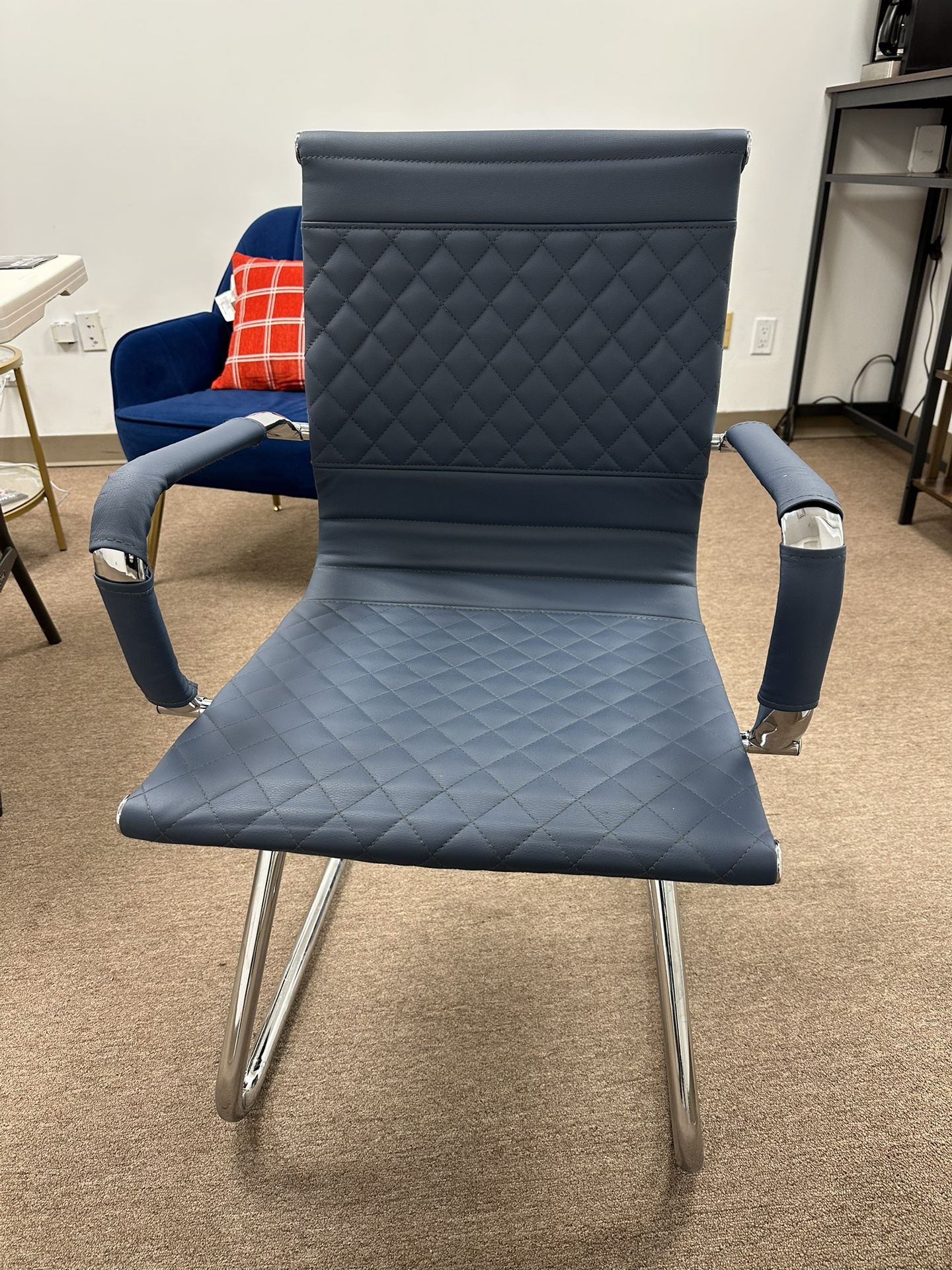 Office Guest Chairs with Rhombic Grid Design Back, Faux Leather Reception Chairs