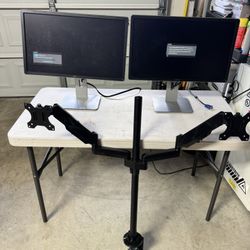 2 Dell 22” Computer Monitors With Separate Desk Mount For Both Monitors!
