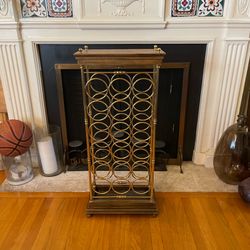 Vintage Italian Brass & Wood Wine Rack / Bar Display Cabinet