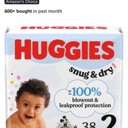 Huggies Size 2 Diapers, Snug & Dry Baby Diapers, Size 2 (12-18 lbs), 38 Count, Packaging May Vary