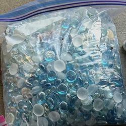Shells, Sand, Small White Stones, Blue Glass Beads